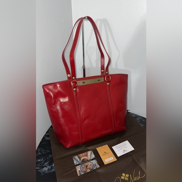 PATRICIA NASH Discovery Leather Bonzano Tote Ruby Red Large Bag AUTHENTIC NWT - Picture 6 of 14